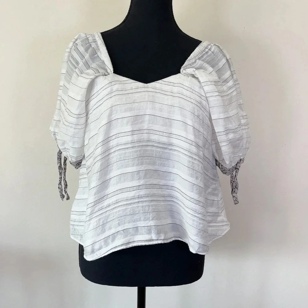 REBECCA TAYLOR |  PUFF SLEEVE BUILT IN BRA CROPPED TOP